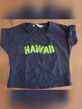 Just Clothes Kids Navy Hawaii Graphic Tee - Neon Green Print